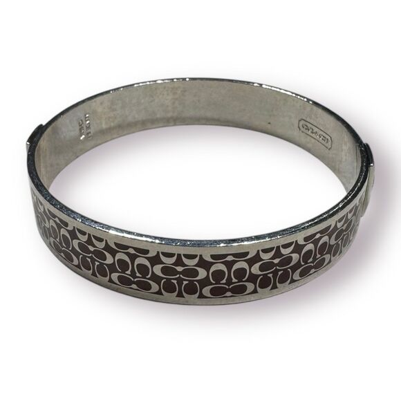 Coach Burgundy & Silver C Signature Silver-Tone Bangle Cuff Bracelet‎ - 7.25" - Picture 1 of 6